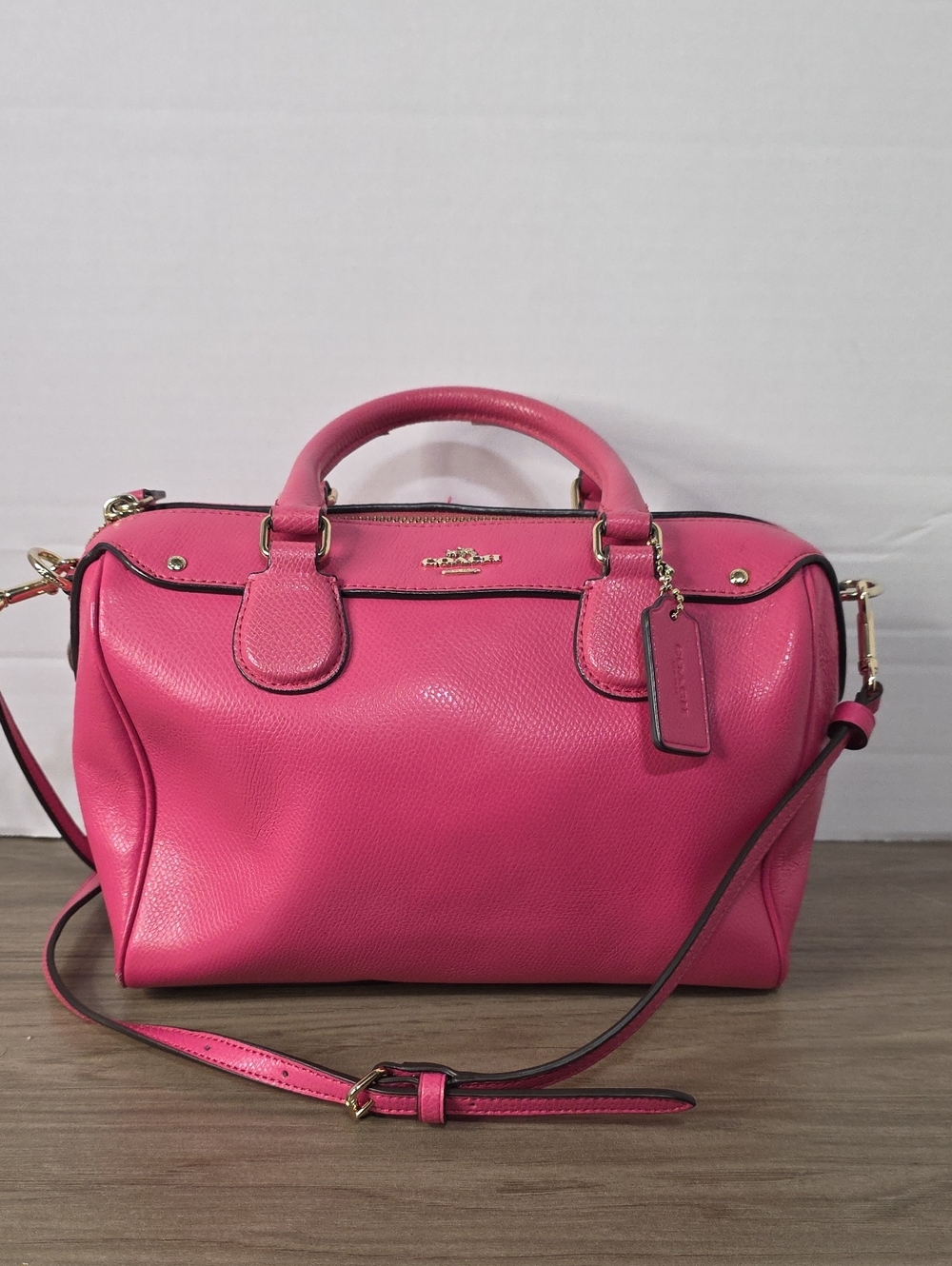 Coach Hot Pink Pebbled Leather Satchel with Crossbody Strap